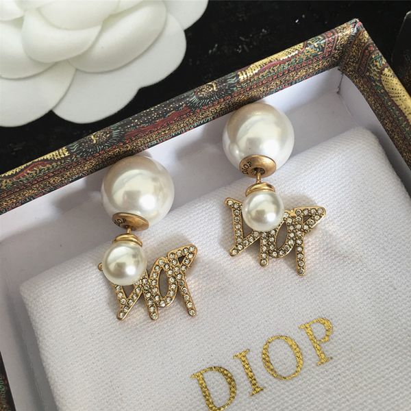 

charm d's earrings women used pearl before and after small letters rhinestone tassel fashion, Golden