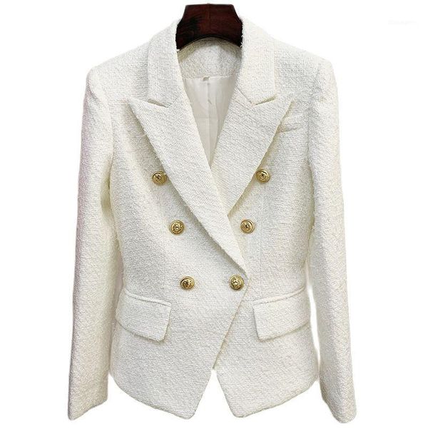 Damenjacken 2021 Herbst Western Style Schwerer Zweireiher Grober Tweed Woolen Weißer Blazer für Frau