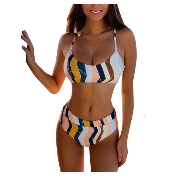 

# 0 summer women badmode 2021 geometric print split sling female bikini set short batsuit buyer, White;black