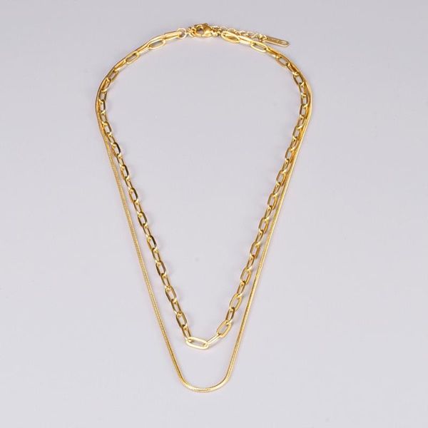 

chains 316l stainless steel 2 layers link chain necklace multi snake choker necklaces for women girl trendy jewelry gift, Silver