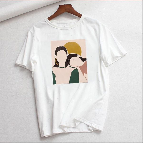 

vintage abstract printing summer new cartoon fashion women tee harajuku female feminist o neck t shirt, White