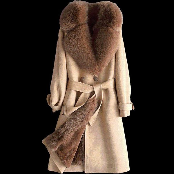 

women's fur & faux clothes winter women real coat 2021 korean warm wool fashion ladies rex liner collar jacket hiver, Black