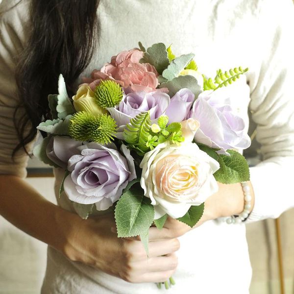 

decorative flowers & wreaths artificial rose flower peony leaves bridal bouquet wedding home decor fake for decoration indoor