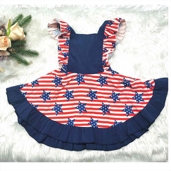 

independence days 2 colors summer girl dress baby girls star striped printed ruffles sleeve a line 1 5y, Red;yellow