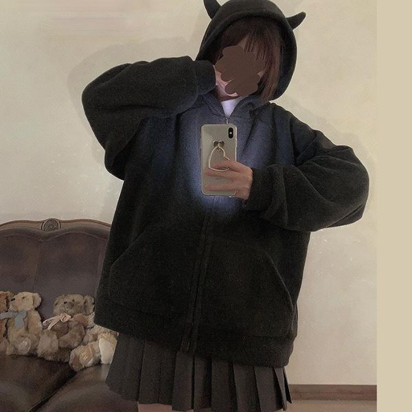 

women's hoodies & sweatshirts qweek gothic hoodie women emo sweatshirt long sleeve zip up graphic korean style 2021 fashion kpop black