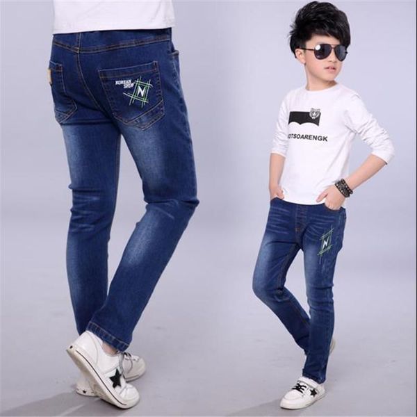 

jeans boys 2021 spring and autumn children's slim trousers, wear, small feet pants, large casual pants, Blue