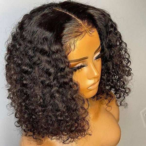 

lace wigs 13x4 curly front for women kinky frontal wig 4x4 closure bob brazilian deep wave human hair, Black;brown