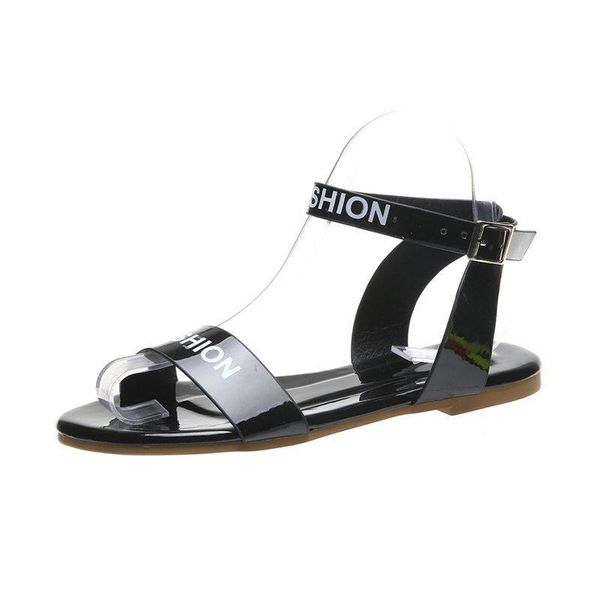 

sandals 2021 casual women's outer wear european and american ethnic style summer flat fashionable comfortable one-button, Black