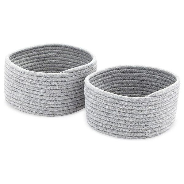

cotton woven baskets for storage, grey organizers woven basket (2 sizes, 2 pack)