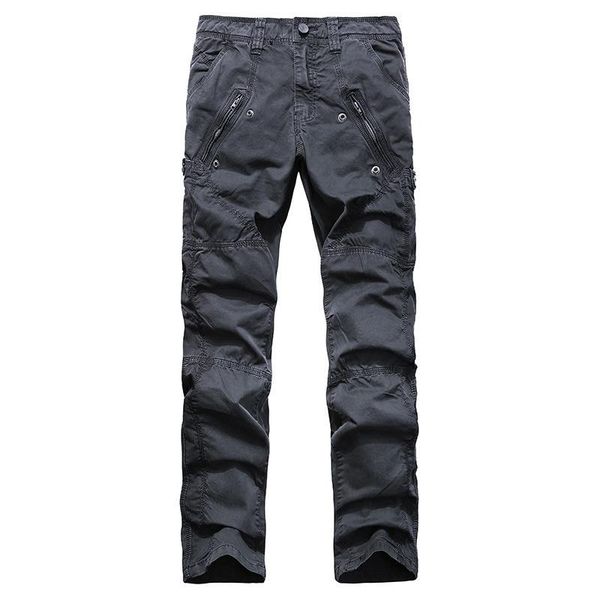 

men's jeans cotton plus size overalls european and american foreign trade multi-bag straight trousers mountaineering sports p, Blue