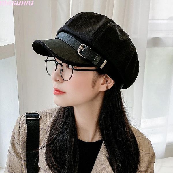 

berets masuhai star same net red octagonal hat beret autumn winter female korean version british retro navy fashion cute, Blue;gray