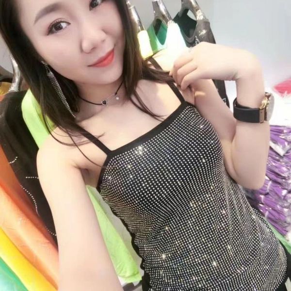 

women's tanks & camis women summer rhinestones t-shirt shining dew shoulder, White