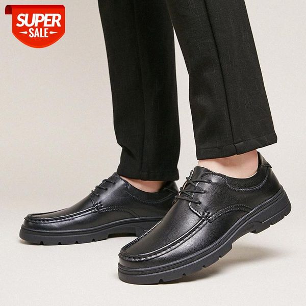 

business formal wear men's soft-soled cowhide dad shoes spring wear-resistant increased breathable #vu3i, Black