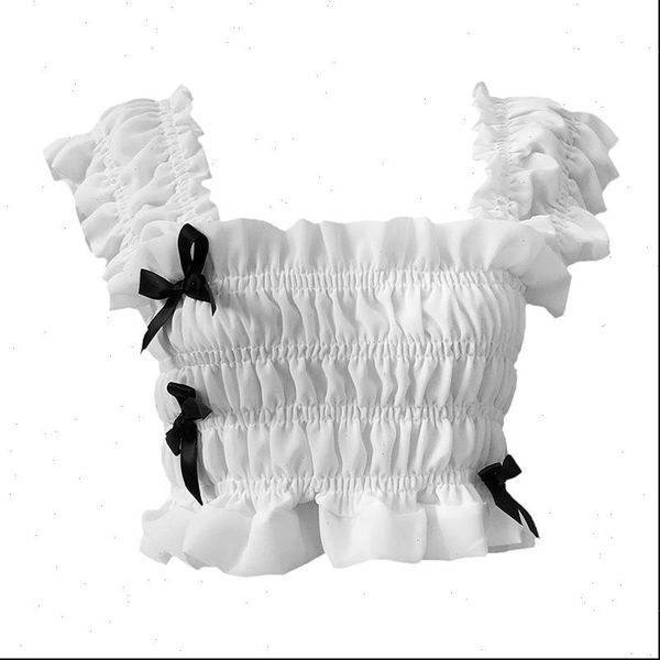 

perhaps u white black tank sleeveless slash neck summer solid camis short crop bow ruffle b0614