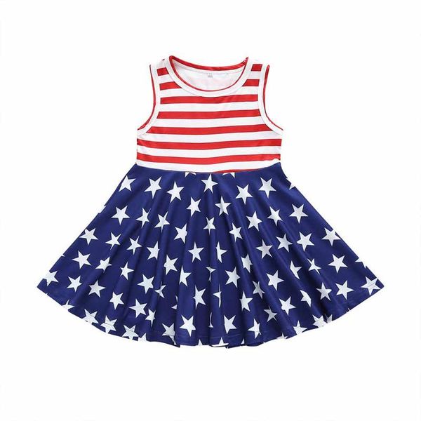 

girl's dresses kids children girls independence day sundress stripe star print o neck sleeveless dress summer infant toddler 1-5 years, Red;yellow