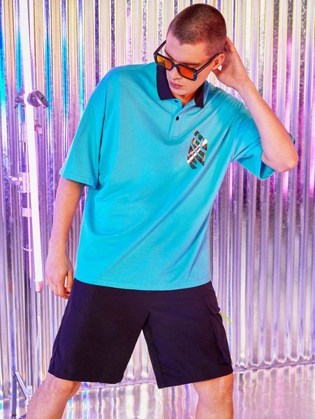 

men contrast collar letter graphic polo shirt z4b4#, White;black