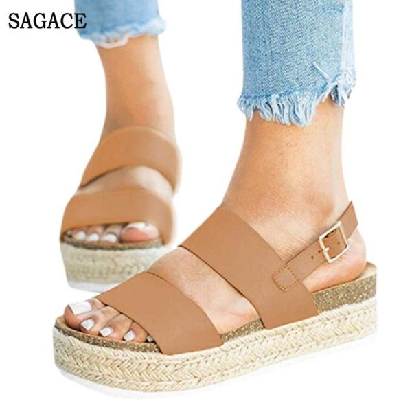 

sandals sagace women's platform casual shoes ankle buckle strap open toe summer outsid ladies, Black