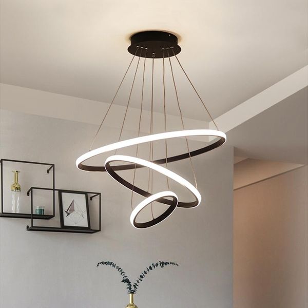 

pendant lamps modern lamp led 3/4/5 rings circle ceiling hanging chandelier black loft living dining room kitchen lighting fixture