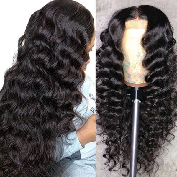 

lace wigs loose deep wave front wig for black women 150% t part 13x1 human hair brazilian transparent, Black;brown