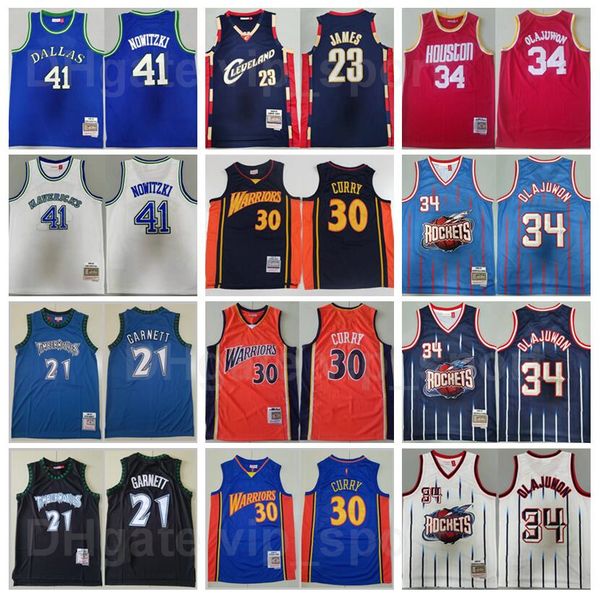 

men basketball retro mitchell ness kevin garnett jersey 21 stephen curry 30 dirk nowitzki 41 lebron james 23 hakeem olajuwon 34 vintage navy, Black;red