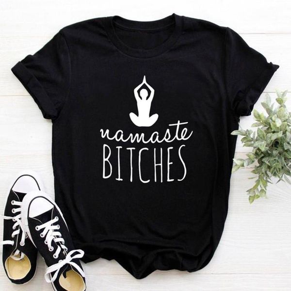 

women summer short sleeve tee shirt namaste bitches print girl's fashion clothing t-shirt loose fitting t shirt, White