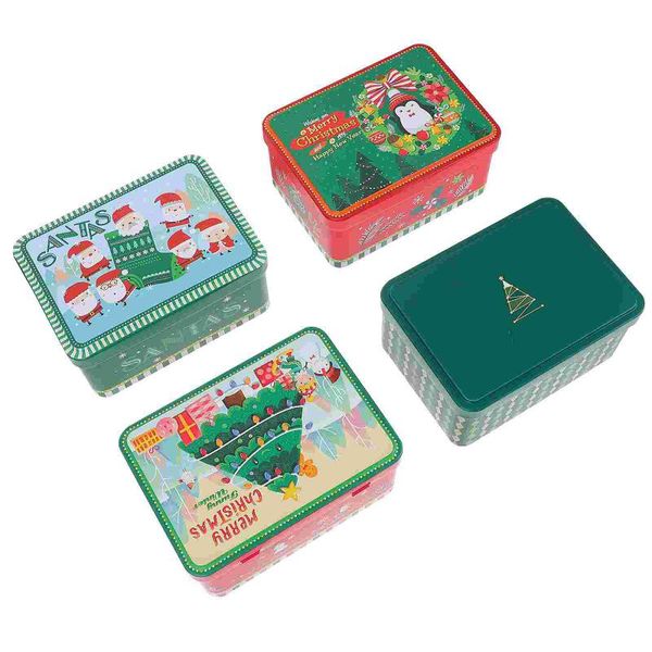 

gift wrap 4pcs christmas rectangular food grade tin boxes cartoon party favor (assorted color)