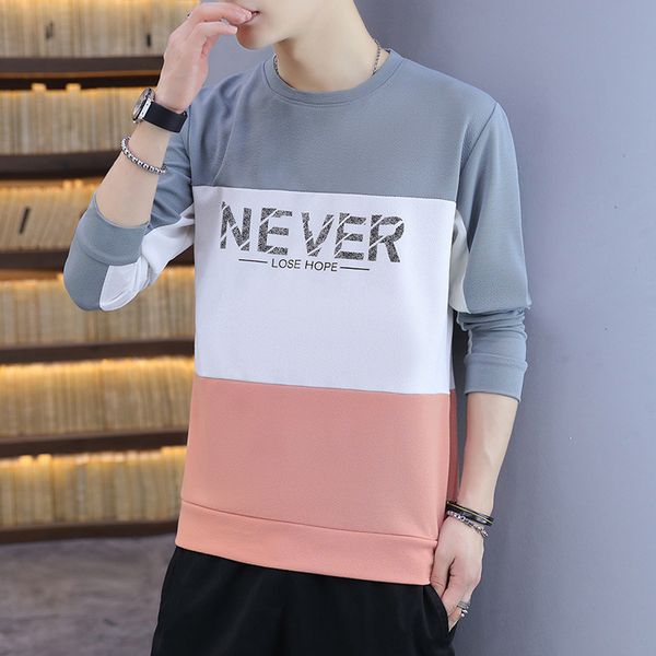 

ound long sleeve neck letter color matching pullover t-shirt fashion youth korean slim fit men's spring and autumn sweater, White;black