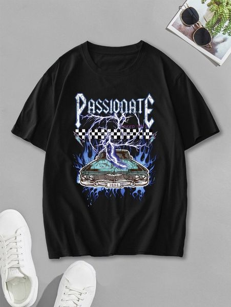 

men car and letter graphic tee j4bu#, White;black