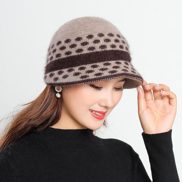 

beanie/skull caps winter middle aged women outdoor sport windproof warmer bonnet hat skullies beanies dot stretch fur knit warm cap w, Blue;gray