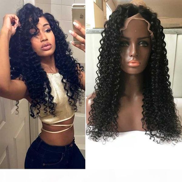 

glueless full lace human hair wigs kinky curly 100% unprocessed brazilian virgin hair lace front wigs for black women, Black;brown