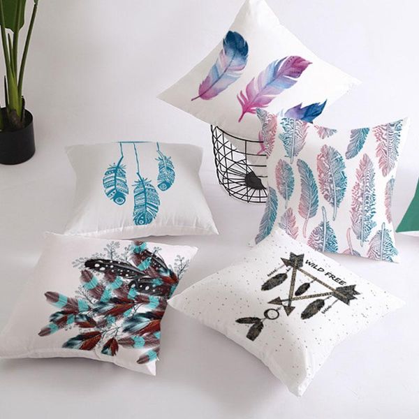 

pillow case ins ethnic style feather printed pillowcase household super soft home decoration fashion cushion cover