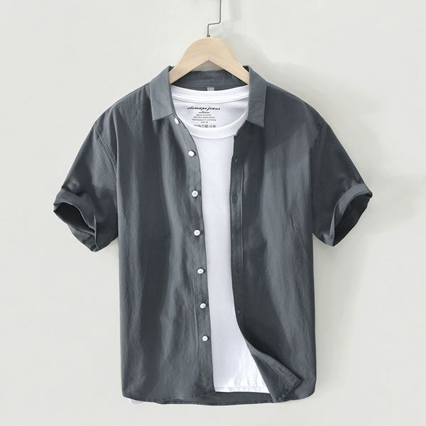 

648 simple solid color men's light cotton shirt, White;black