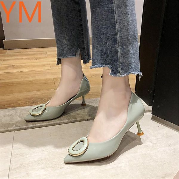 

dress shoes 2021 slip-on stiletto women pumps pointed toe shallow thin footwear party ladies green summer high heels 35-40, Black