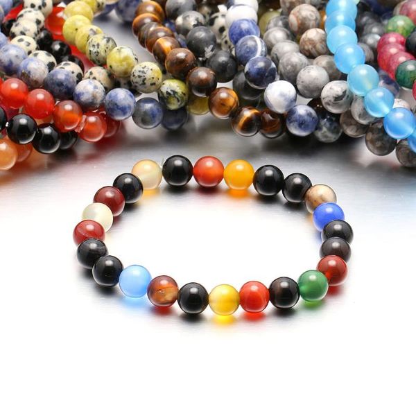

beaded, strands round beads bracelets natural stone agate rose quartz malachite opal bangle for men women party jewelry gift 8m, Black