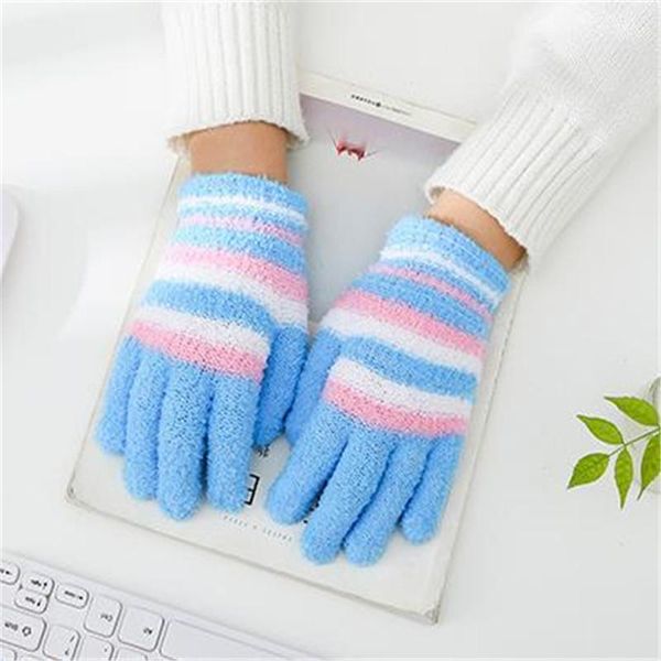 

five fingers gloves ms manufacturers selling winter stripe coral fleece refers to all students lovely warm jelly color cycling st-061, Blue;gray