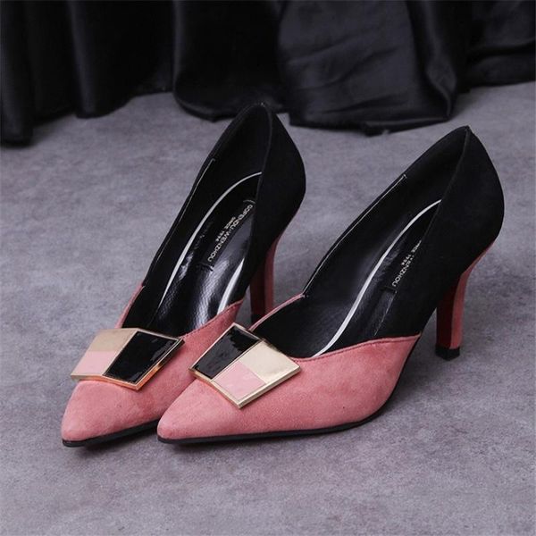 

dress shoes fashion ladies temperament high heels pointed toe color matching single 2021 stiletto brand 8cm all-match, Black