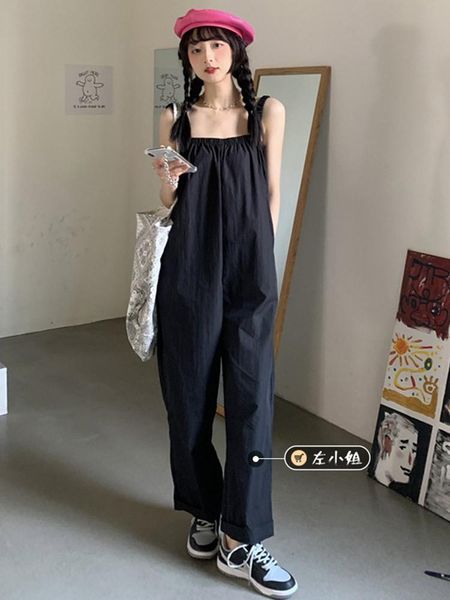 

women's shorts strapless suspenders one-piece summer 2021 age reducing loose tooling long pants set, White;black