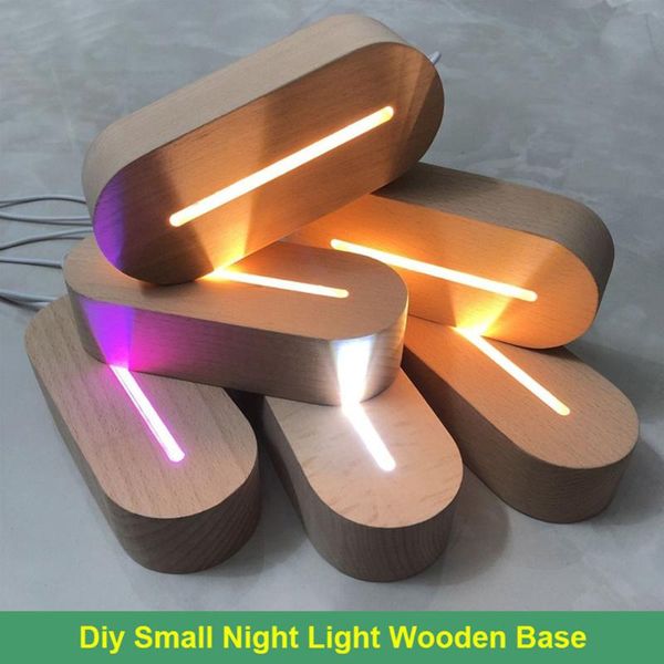 

night lights oval 3d small light beech base solid wood diy manual luminous creative gift for acrylic lighting accessories assembly