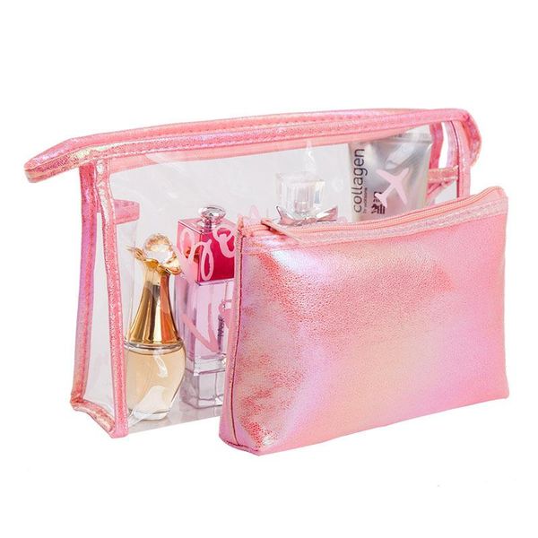 

cosmetic bags & cases 2pcs transparent pvc waterproof women travel wash organizer makeup bag beauty case toiletry pouch feminina