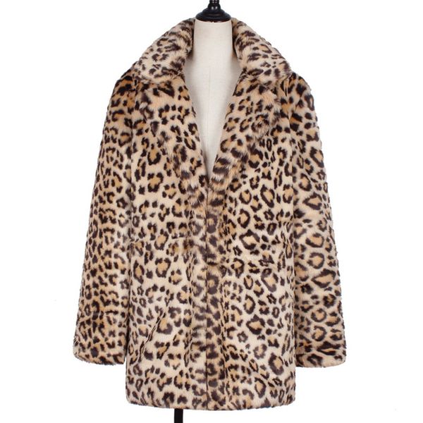 

women winter leopard warm artificial wool ladies coat lapel jacket print parka outerwear female plus size jackets, Black;brown