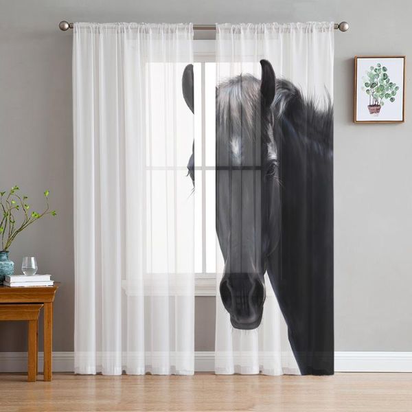 

curtain & drapes black horse window treatment tulle modern sheer curtains for kitchen living room the bedroom decoration