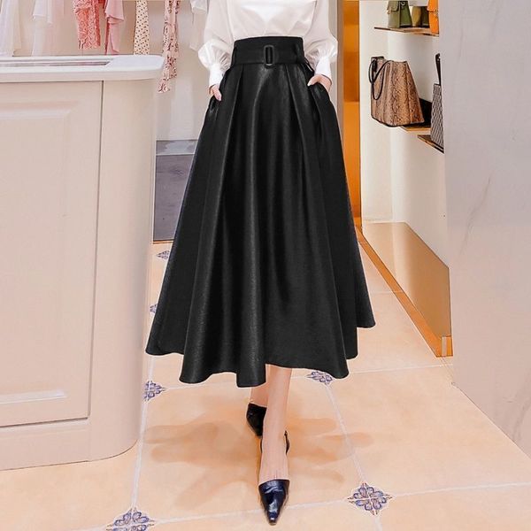 

autumn hepburn skirt black mercerised style with high versatile waist belt y238 q11g