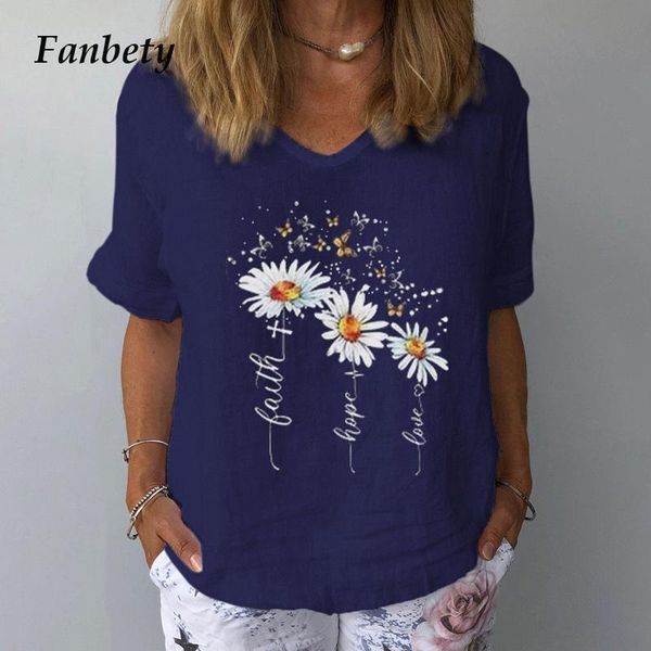 

women elegant dandelion print cotton linen blouse shirt summer v-neck short sleeve casual plus size loose streetwear blusa, White