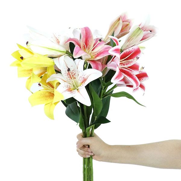 

decorative flowers & wreaths 3d lily branch real looking artificial for home wedding decoration white fake garden decor flores