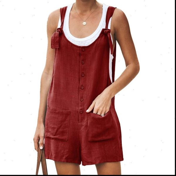 

oufisun 2020 summer cotton linen straight overalls solid button pockets wide leg casual loose jumpsuit womens short jumpsuits, Black;white