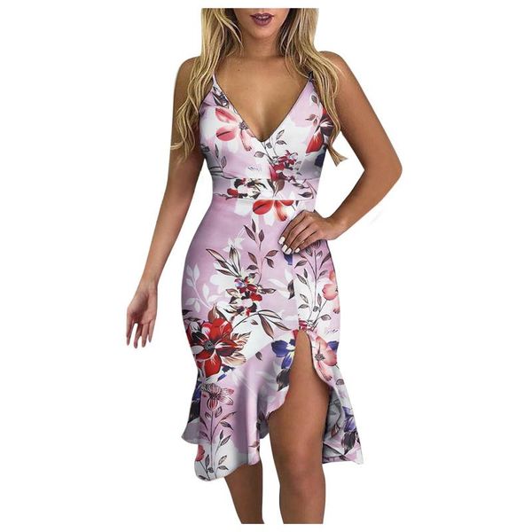 

women's swimwear dress summer v-neck sleeveless printed ruffle beach split evening dovetail strap vestidos mujer verano 2021, White;black