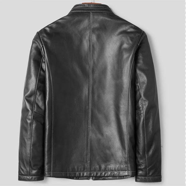 

men's leather & faux haining jacket short layer sheepskin slim, Black