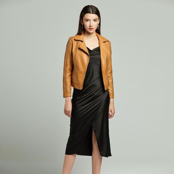 

women's leather & faux winter warm women short coat jacket parka zipper overcoat outwear 2 color outerwear y909, Black