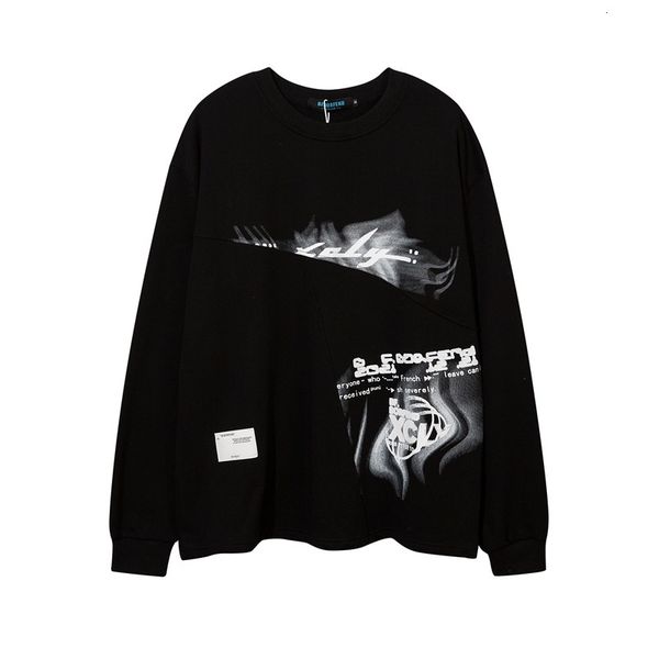 

brand long sleeve pullover oversized men's and women's high street round neck sweater hip hop dark long t, Black