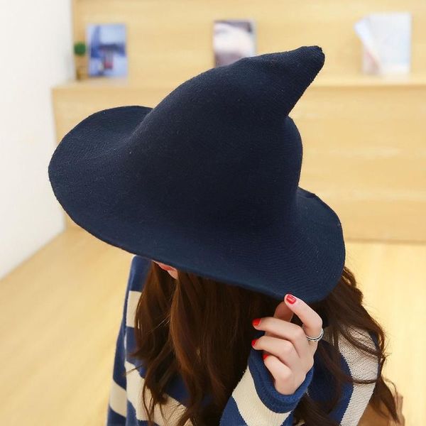 

wide brim hats halloween witch hat men's and women's wool knit fashion solid diversified along the girlfriend gifts, Blue;gray
